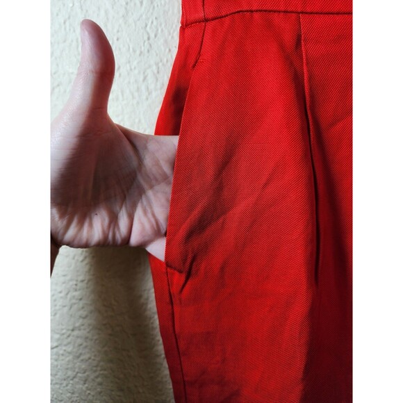 H&M Womens Size 2 Red Linen Blend Trousers Straight Leg Elastic Waist Pockets - Picture 3 of 7